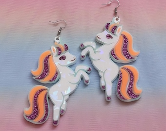 Shiny Unicorn Pony Pastel Statement Acrylic Earrings