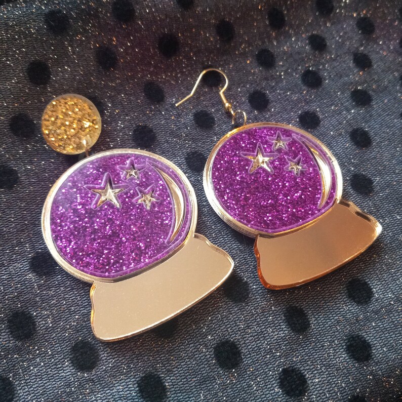 Glittery Fuchsia & Gold CRYSTAL BALL Acrylic Earrings Etsy