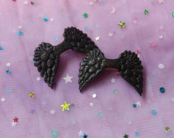 Glittery Black Gothic Angel Wing Hair Barrette / Clip Set