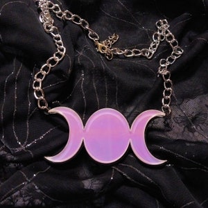 Iridescent TRIPLE MOON Symbol Acrylic Necklace with Silver Chain