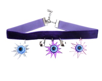 Purple Velvet THIRD EYE STARBURST Adjustable Choker Necklace