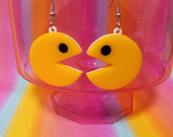 80's Arcade Colorful Gamer Pac Man Acrylic Earrings with Hypoallergenic Earring Hooks, Plastic Jewelry