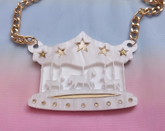 Pretty Carousel Statement Necklace with marble white and mirror gold details, stars