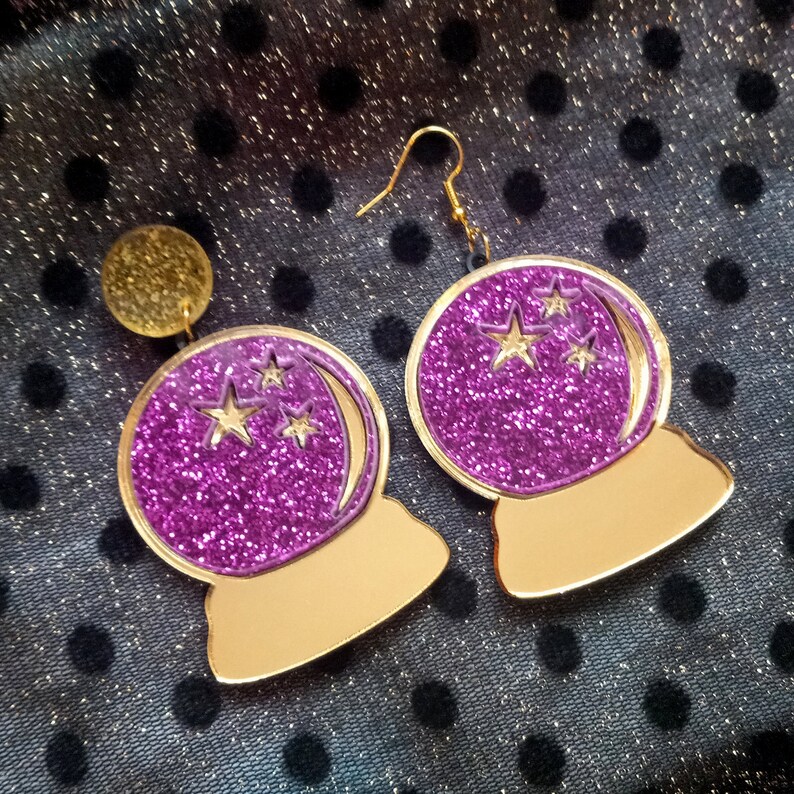 Glittery Fuchsia & Gold CRYSTAL BALL Acrylic Earrings Etsy