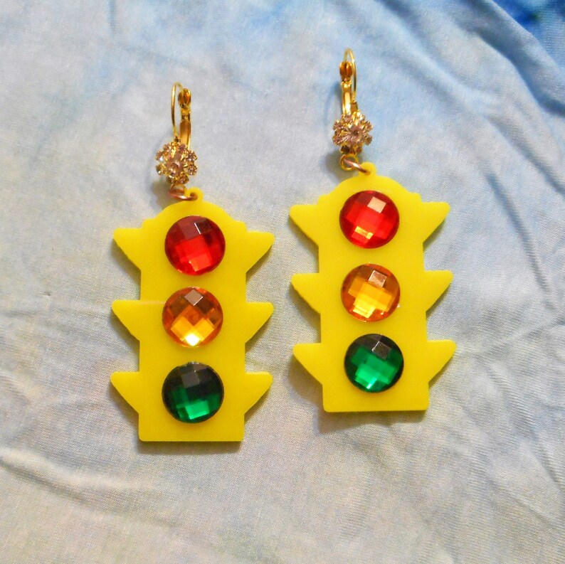 Colorful TRAFFIC LIGHT Acrylic Earrings with Rhinestone Etsy