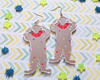 Colorful CLOWN Mirrored Silver Acrylic Earrings with Silver Hypoallergenic Earring hooks