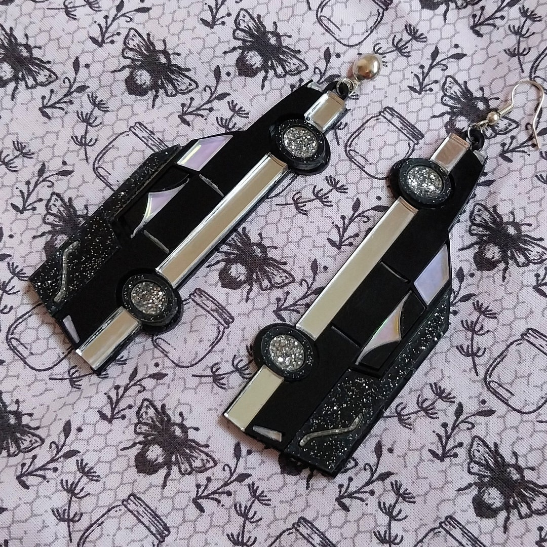 Multi Color Gothic Glittery Black HEARSE Acrylic Statement Earrings ...
