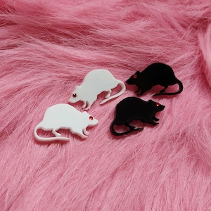 Black or White RATS Stud Acrylic Earrings with Hypoallergenic Earring Posts