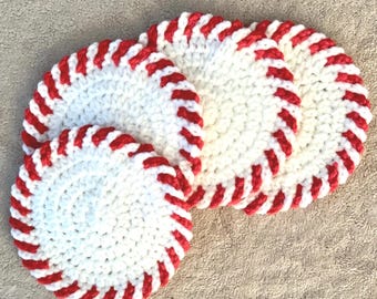 Ensemble de 4 sous-verres de Noël au crochet à la menthe poivrée et à la menthe