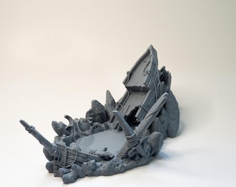 Crashed Ship Dice Tower: Nautical Shipwreck Terrain, Pirate Adventure Scenery