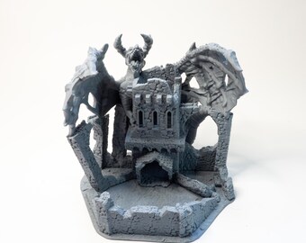 Dragon’s Lair Dice Tower: Ruined Castle Terrain, Fantasy Dragon Sculpture