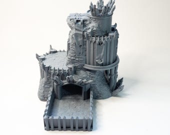Wild Bastion Dice Tower: Orc Stronghold Terrain, Barbarian Wargaming Scenery
