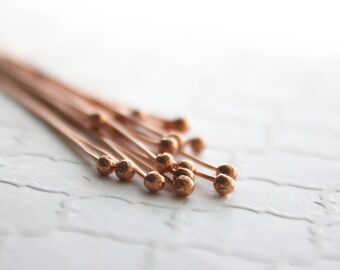 20 Handmade Copper Headpins , Ball End , 22 Gauge , Handmade Jewelry Supplies