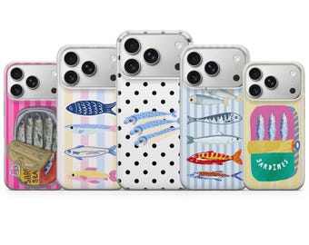 Coastal Sardine Phone case Retro Striped Cover for iPhone 17 Pro Max, 16e, 15, 14, 13 & Samsung S26 Ultra, S25 FE, A57, A56, Pixel 10, 9A