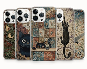 Black Cat Phone case Medievel Art Cover for iPhone 17 Pro Max, 16e, 15, 14, 13 & Samsung S26 Ultra, S25 FE, A57, A56, Pixel 10, 9A