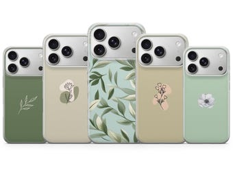 Grüne Handyhülle Floral Cover für iPhone 17 Pro Max, 16e, 15, 14, 13 & Samsung S26 Ultra, S25 FE, A57, A56, Pixel 10, 9A