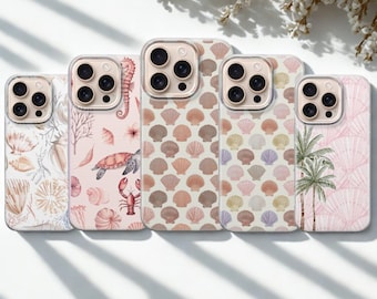 Funda de teléfono con diseño de concha marina y playa para iPhone 17 Pro Max 16 15 14 13, Samsung S25 Ultra S24 FE A56 A16, Pixel 10 XL 9a 8 7
