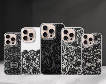 Vintage Lace Phone case Elegant Black Flower Cover for Iphone 17 Pro Max 16 15 14 13, Samsung S25 Ultra S24 FE A56 A16, Pixel 10 XL 9a 8 7