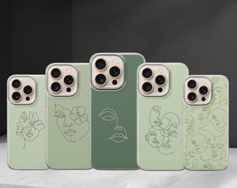Sage Green Line Art Phone case Art cover for Iphone 17 Pro Max 16 15 14 13,Samsung S25 Ultra S24 FE A56 A16,Pixel 10 XL 9a 8 7