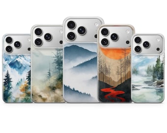 Mountains Phone case Forest Watercolor Cover for iPhone 17 Pro Max, 16e, 15, 14, 13 & Samsung S26 Ultra, S25 FE, A57, A56, Pixel 10, 9A