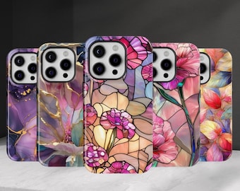 Stained Glass Phone case Floral Marble TOUGH Cover for Iphone 17 Pro Max 16 15 14 13, Samsung S25 Ultra S24 FE A56 A16, Pixel 10 XL 9a 8 7