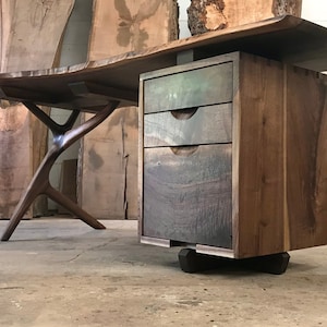 Walnut sculpture desk with storage file cabinet