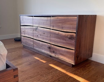Walnut dresser with live edge drawer fronts