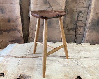 Milking stool #3 in walnut and white oak