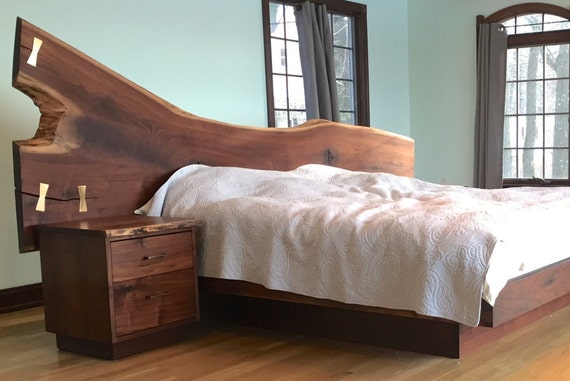Natural Edge Walnut Bed Set With Solid Bronze Accents. Etsy UK