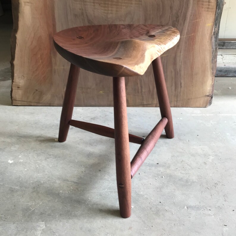 Live Edge Carved Walnut Occasional Stool Etsy