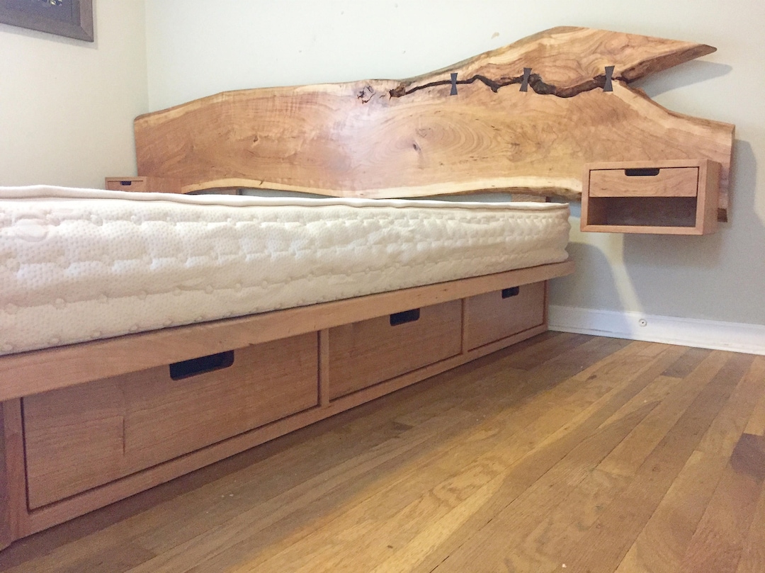 Platform Storage Bed With Live Edge Headboard Etsy