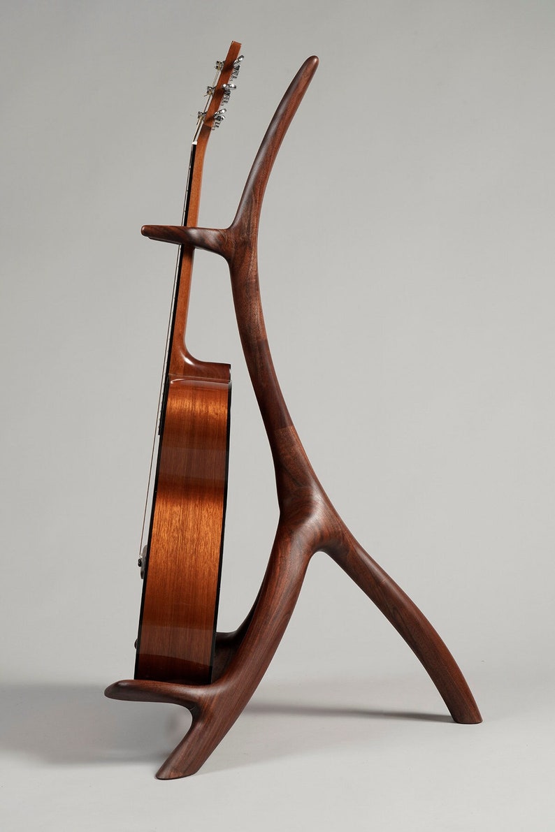 Walnut sculptural guitar stand image 1