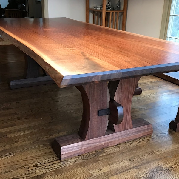 Walnut live edge trestle table and bench