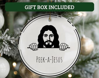 Funny Jesus Ornament, Funny Religious Ornament, Funny Christian Christmas Ornament, Secret Santa White Elephant Gift, Peek-A-Jesus