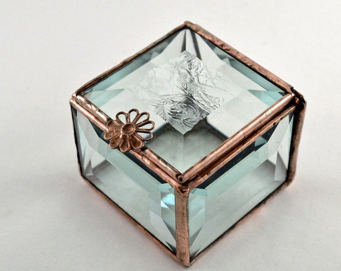 Beveled Chip Glass Box Hinged Lid Etsy
