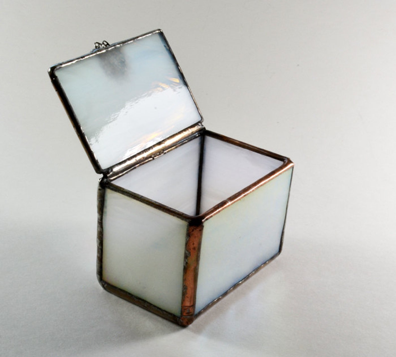 Stained Glass Lidded Box Frosted White Iridescent Etsy