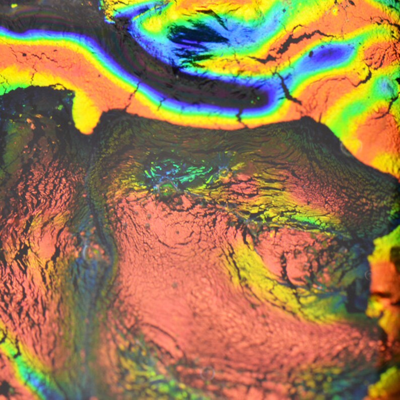 Dichroic Pendant Orange Green Gold on Black Necklace