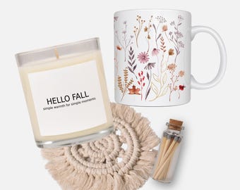 11oz Clear Candle and Mug Gift Set, Scented Soy Candle, Aesthetic Coffee Mug, Birthday Gift, Housewarming Gift, Relaxation Set