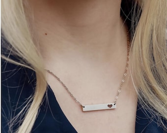 Cutout Heart Bar Engraved Necklace, Personalized Cut-Out Heart Bar Pendant