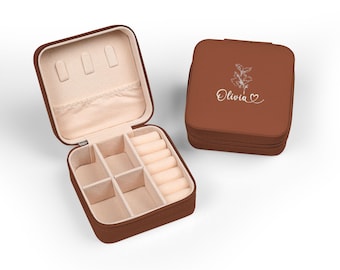Personalized Jewelry Box, Custom Travel Case for Necklaces, Earrings, Rings, Bracelets, On The Go Organizer