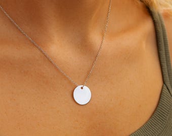 Personalized Engraved Stainless Steel Circle Necklace, Minimalist Pendant
