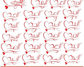 Heart Monogram Font SVG, Valentine Wedding Letters (ttf, png, dxf, eps, pdf
