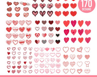 Paquete de archivos SVG de corazones, diseños de bocetos y garabatos (170 archivos), archivos de corte para Cricut y Silhouette, imágenes prediseñadas de amor, regalo para el Día de la Madre.