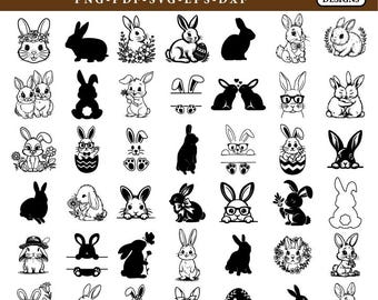 Rabbit SVG Bundle, 40 Bunny Designs, Cute Rabbit Svg, Bunny Outline Svg, Easter Bunny Png, Bunny Clipart, Bunny Silhouette, Cricut