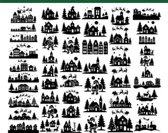 Paquete de archivos SVG de pueblos navideños, paquete de casas de invierno, archivos SVG de pueblos navideños, archivos de corte para manualidades navideñas, descarga instantánea.