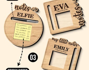 Personalized Sticky Note Holder SVG, Laser Cut Desk Organizer, Sticky Note Pad Holder, Note Pad Holder cut file, Glowforge Cut File