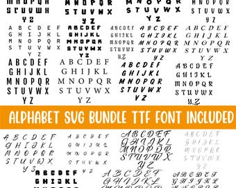 Paquete de alfabetos en formato SVG, imágenes prediseñadas de letras, vectores de letras de la A a la Z, calcomanías de alfabeto, archivos de corte de alfabetos, siluetas de letras, conjunto de letras del alfabeto