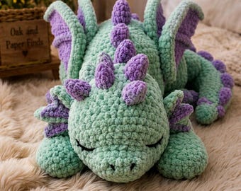 Sleeping Dragon Crochet Pattern | Low Sew Amigurumi Plushie (PDF Download)
