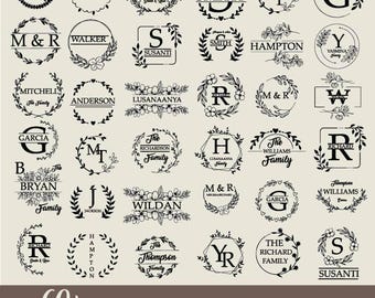 60 Family Name Svg, Floral Frame Svg, Cutting Board Svg, Monogram Alphabet, Wedding Bundle SVG, Kitchen Towel Svg, Last Name Svg