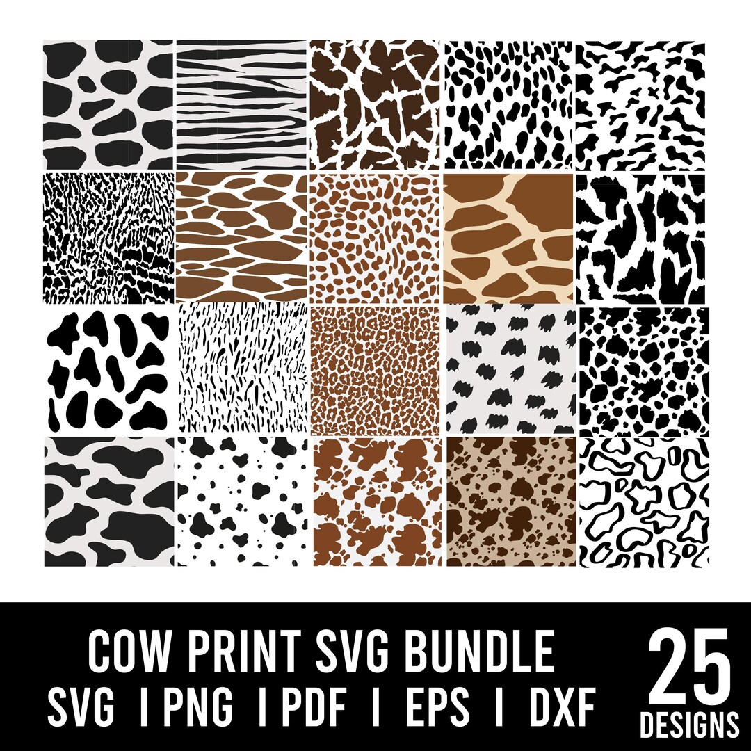 Cow Print SVG Bundle, 25 Animal Pattern Designs, Cow Print Svg Png, Cow ...